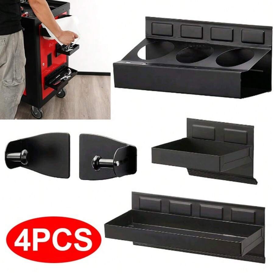 4Pc Magnetic Toolbox Tray Set Tool Box Cabinet Side Shelf Storage Van Workshop - A - View 1