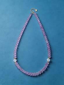 [VE]1pc High-Quality S925 Sterling Silver Bolivian Sky Realm Amethyst Bead Chain, Paired With Himalayan White Crystal, Corresponding To Third Eye And Crown Chakras, Wisdom And Focus, Relieves Anxiety. Suitable For Mental Workers, Students And Exam Takers. Natural Jewelry Colors Random. - Necklace - View 2
