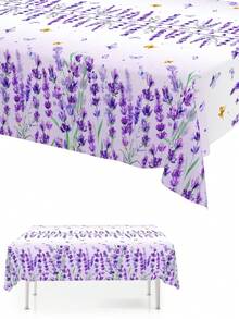 1pc Lavender Disposable Plastic Tablecloth,Purple Flower Pattern Table Cover,Fresh Garden Style For Pinic Birthday Family Gathdering Table Decor - Multicolor - View 2