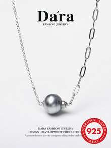 DARA Sea Water Pearl Necklace S925 Silver 11-12mm Tahitian Pearl Classic Luxury Style Low-Key And Reserved - Grey - View 1