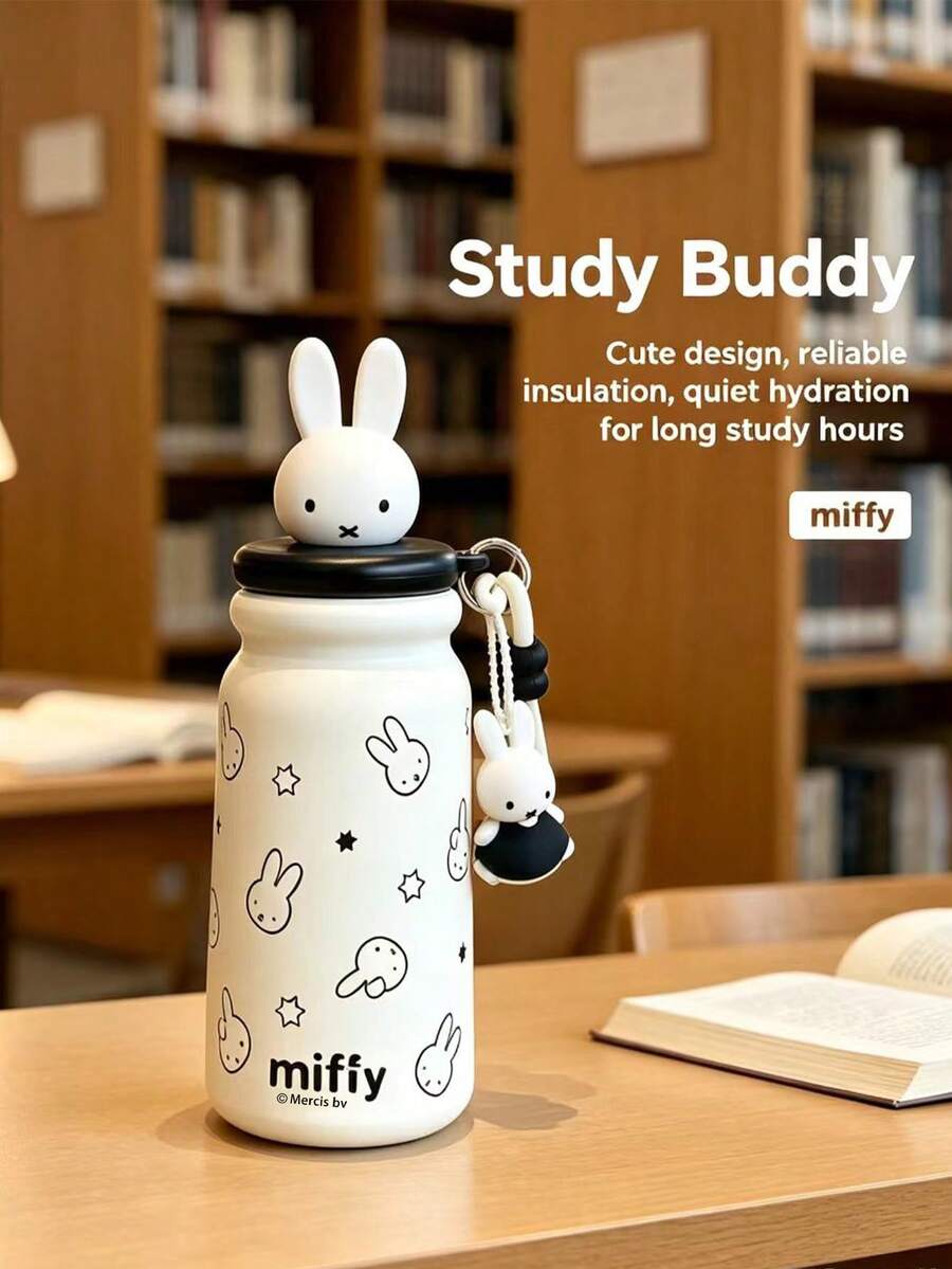 Miniso 1個 500ml 大容量官方授權 兔子水壺,便攜防漏旅行保溫杯,可愛卡通保溫飲水杯,適合學生與女生戶外日常使用 - 白色 - 查看 1