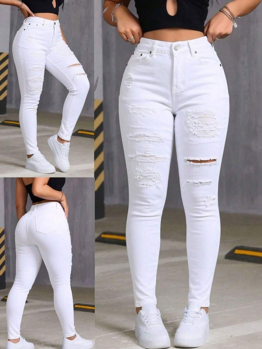 Women Jeans - 純白 - 查看 1