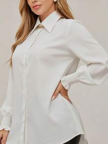 YI XUAN Plus Size White Long Sleeve Elegant Collar Button Front Casual Autumn Blouse For Women - White - View 7