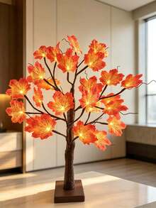1pc 60CM Red Maple Leaf Tree Light, 24 Warm White LED Lights, 3 AA Battery Box + USB Dual Power Supply, Maple Leaf Atmosphere Tree Lamp, Bedroom Desktop Thanksgiving Autumn Party Homestay Decoration Ornament Light - Yellow - View 5