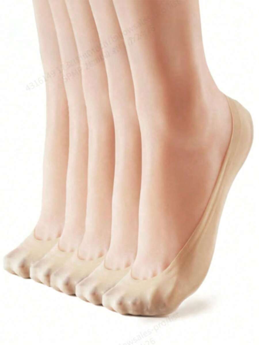 1/3/5 Pairs Women's Nude Lightweight Nylon Invisible Socks, Inner Liner Socks, No-Show Socks, Non-Slip, Suitable For Business And Casual Occasions, Can Be Paired With Flats, High Heels, Casual Shoes, Sneakers And Other Shoe Styles, Perfect For Work, Shopping, Walking, Parties, Daily Wear At Home. For Mothers - Beige - View 1