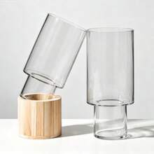 Vas Plastik Transparan Minimalis Modern dengan Alas Kayu, Wadah Bunga Silinder Lurus Ringan dan Tahan Pecah, Vas Dekorasi Meja Rumah, Cocok untuk Hiasan Tengah Meja, Pernikahan, dan Pajangan Dalam Ruangan - 1PC - View 2