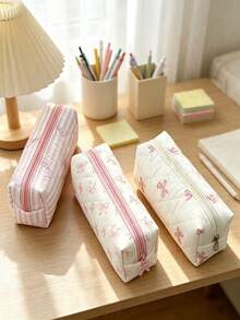 1/3pcs Cute Bow & Floral Pencil Case, Light Pink Multicolor, Soft Polyester, Compact & Portable, Fresh Style, Suitable For All Seasons, Perfect For School, Office, Travel - Multiple Styles - View 7