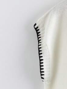 Women's White Sleeveless Knit Vest Sweater, Round Neck Design, Autumn Style - White - View 4