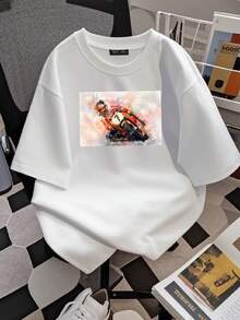 Camiseta de mujer con estampado: Camiseta gráfica de carreras de motocicletas Barry Sheene para mujer, estampado vintage en acuarela, cuello redondo, manga corta, suave, transpirable, casual - Blanco - Ver 2