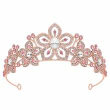 1pc Bridal Floral Rhinestone Wedding Crown Headband Hair Accessory Baroque Crystal Metal Tiara Wedding Accessory - Multicolor - View 16