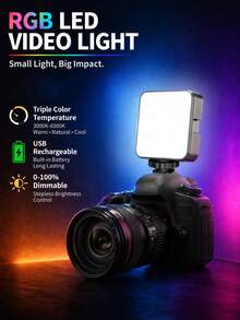 便攜式 RGB LED 攝影補光燈,2500K-6500K 可調光相機補光燈,CRI95+ 攝影照明,內置 1500mAh 可充電電池,USB-C 迷你影片燈,適用於 Vlogging、自拍、直播、化妝、內容創作 - 查看 3