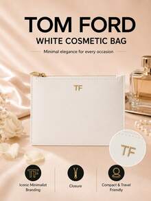 Tom Ford TF白色化妝包21×14cm,單件售賣,簡約金邊拉鍊款,日常出行收納美妝用品 - 白色 - 查看 2