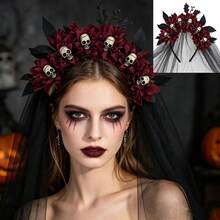Halloween Party Costume Witch Mesh Headband Skull Buckle European American Ghost Festival Artificial Flower Headpiece - Multicolor - View 3