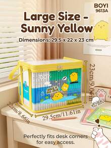 tonxiyuemu 1pc Transparent Cartoon Book Storage Bag With Handle, Dust-Proof Manga Organizer Box, Large Capacity Transparent PVC Textbook Holder For Students And Book Lovers, Moisture-Proof Visible Desktop Storage Bin - Single Piece - View 9