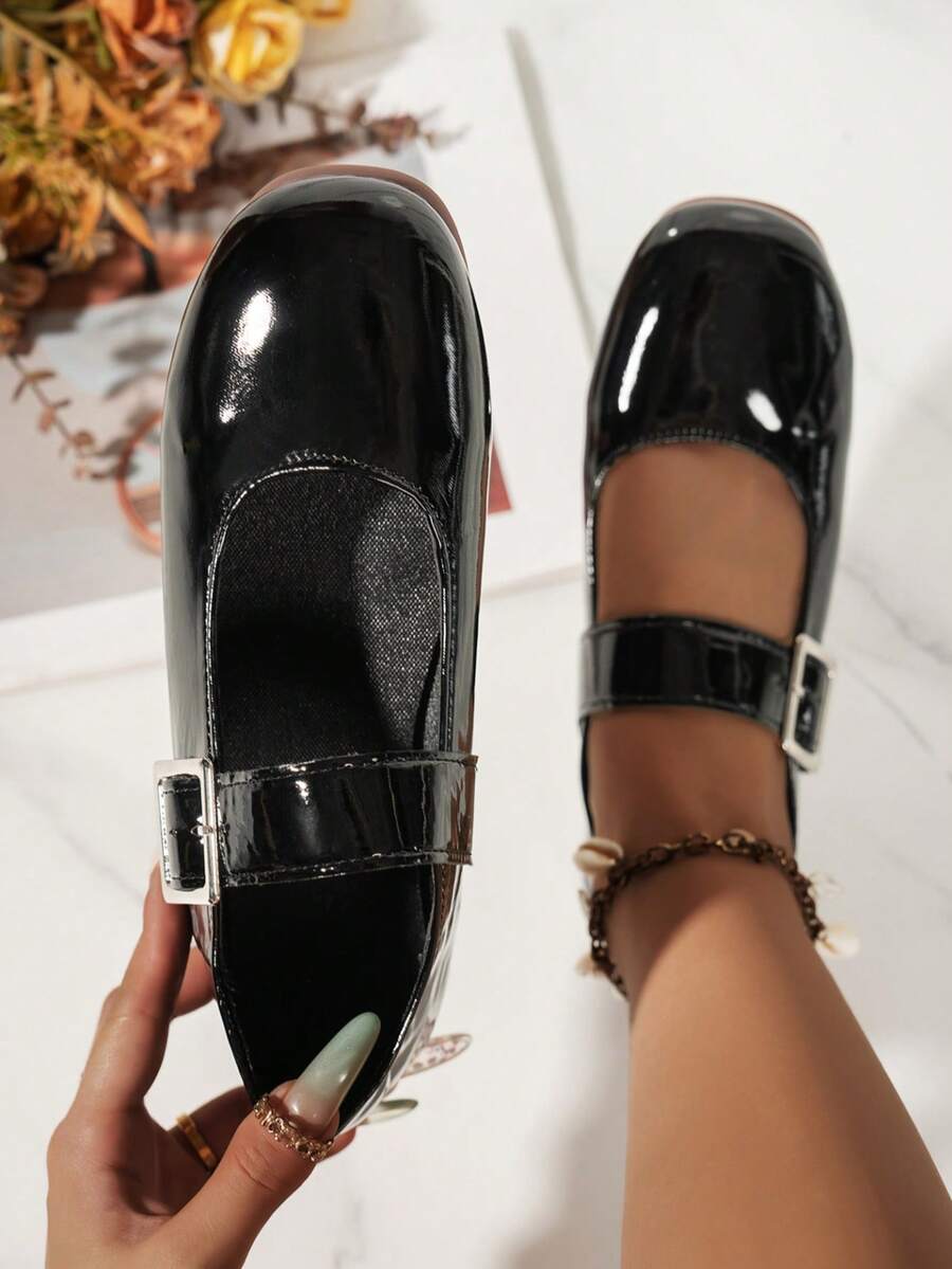 2026 Spring/Summer New Women's Single Strap Flat Loafers - Black - View 1