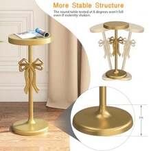 Mesa Auxiliar Dorada para Bebidas, Mesa Auxiliar de Metal para Martini 25 x 55 cm,Mesa Auxiliar pequeña Dorada con Lazo Decorativo, Mesa Auxiliar con Pedestal para Espacios pequeños - Multicolor - Ver 6