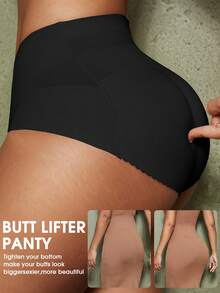 1pc Women's Tummy Control Butt Lifting Micro Shaping Panties, Padded Butt Lift Shaping Underwear - Black - View 2