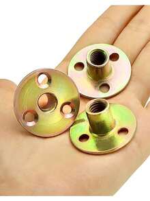 QWORK 3/8"-16 Iron Plate Nut, 25-Piece Set T-nut with Round Base Carbon Steel T-Nuts, Furniture Hardware Flange Insert Female Thread T-Nut - Amarillo - Ver 4