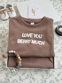 2Pcs/Set Infant Letter Embroidery Crew Neck Long Sleeve Sweatshirt & Knee Pad Leggings Set, Baby Versatile Casual Outfit - Apricot - View 8