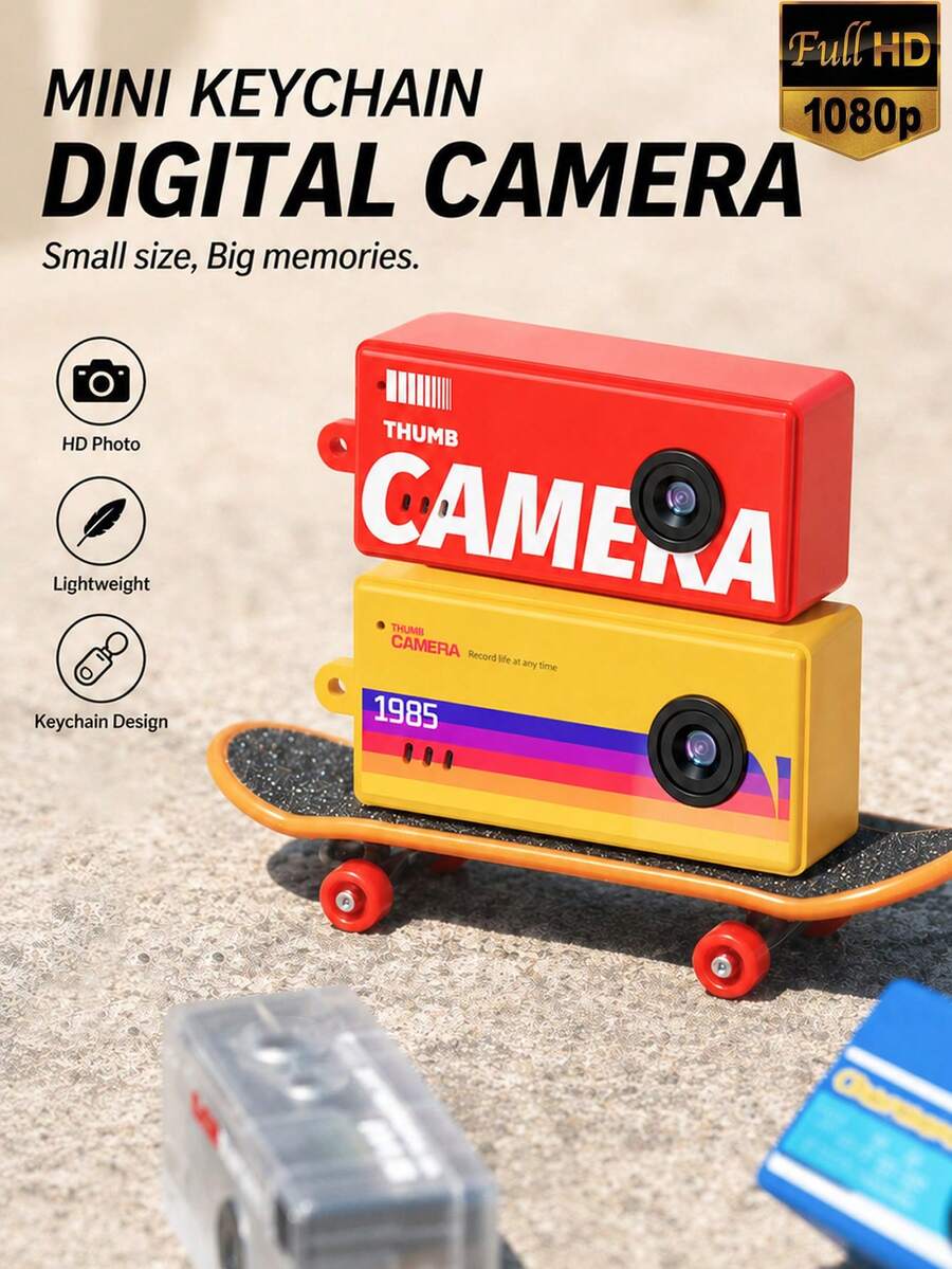 Mini Retro Keychain Camera, 1080P HD Digital Camera With Photo & Video Function, Portable Vintage Pocket Camera With Key Ring Design, Compact Travel Camera For Daily Recording, Creative Birthday Gift For Teens Adults, 200mAh - View 1