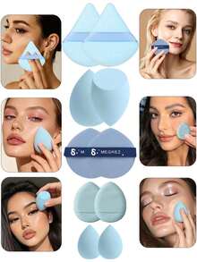 50PCS All-In-One Makeup Tools Set, Soft Makeup Sponges, Mini Sponges, Triangle Powder Puffs, Air Cushion & Mini Air Cushion Puffs For Foundation Concealer Loose Powder Setting, Wet Dry Dual Use Cosmetic Applicators, Daily Makeup Accessories For Women - Baby Blue - View 7