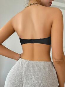 Women's Bandeau Front-Closure Push-Up Bra, Comfortable Breathable Perforated Mesh Fabric, Non-Slip Support, Convenient Front-Closure Design - Black - View 7