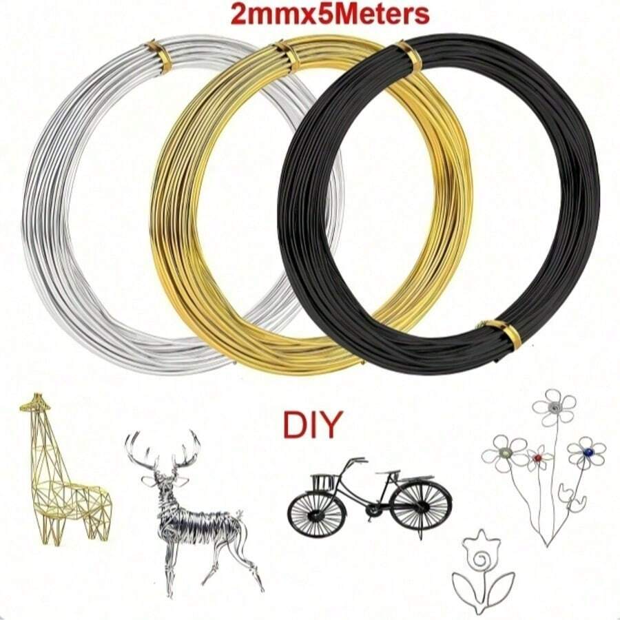 Trimcoo 2mm X 5m 金色/銀色/黑色鍍層柔性手工金屬線,適用於珠寶製作、串珠與DIY - 1Roll Silver - 查看 1