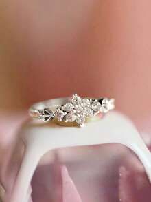 BALMORA 1 pieza Anillo mini de plata de ley S925 vintage de lujo elegante de moda con circonita de copo de nieve chapado en oro, regalo de joyería para mujer para uso diario y fiestas - Plateado - Ver 8