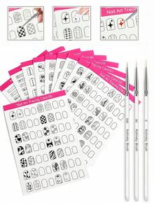 13/10/3pcs Reusable Nail Art Practice Paper Set, Includes Nail Art Tracing Cards, Nail Art Display Cards, Nail Art Training Cards, Perfect For Beginners, Can Improve Nail Technician's Professional Level, Comes With Nail Art Painting Pen And Nail Art Practice Tool Set - Multicolor - View 1