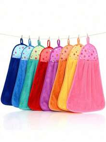 10/8/5/3/1pcsCoral Fleece Dish Towel Set, With Hanging Loop, Suitable For Drying Hands, Washing Dishes, Bathroom Cleaning, Tea Towel, Soft Hand Towel, Absorbent Cleaning Cloth, Hanging Cloth, Kitchen Accessories Random Colors - Multicolor - View 9