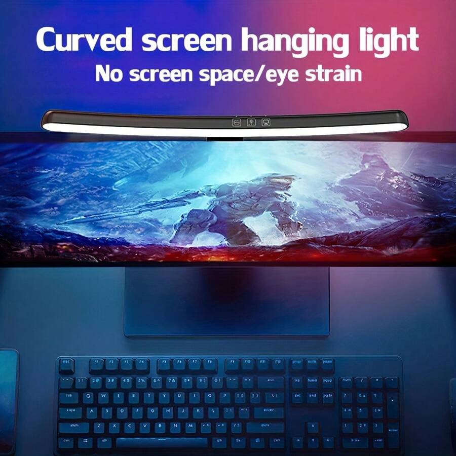 RGB Curved Monitor Light Bar, USB Powered LED Computer Screen Hanging Lamp, 3 Color Temperature Stepless Dimming, Touch Control Gaming Ambient Light For Office & Gaming Desk