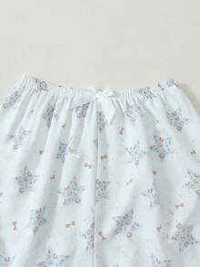 Women's Star Print Long Sleeve Long Pants Bubble Crinkle Pajama Set - Baby Blue - View 8