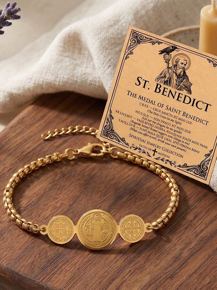 ZIRUISP St Benedict Bracelet Women Men,Adjustable Stainless Steel Chain,Protection Medal Amulet, Christian Catholic Religious Jewelry,Baptism Gift Daily Wear - St. Benedict's Bracelet - View 1