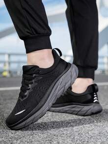 Men's Airy Mesh Running Shoes, Ultra-Light Shock-Absorbing Sneakers With Grip Sole, Perfect For Jogging, Gym & Street Style - Black - View 9