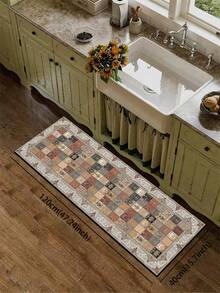 1pc Moroccan Vintage Floral Plaid Diatomaceous Earth Kitchen Mat, Rubber Bottom Anti-Slip Stain-Resistant, 3.5mm Trimmable, Suitable For Kitchen, Bathroom, Entryway, Laundry Room Floor Mat, Fits Home Decor - Multicolor - View 7