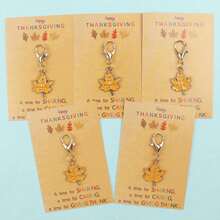 5pcs/10pcs Autumn Golden Maple Leaf Enamel Lobster Clasp Charm With Happy Thanksgiving Kraft Paper Card, Fall Harvest Thank You Pocket Gift - Multicolor - View 1