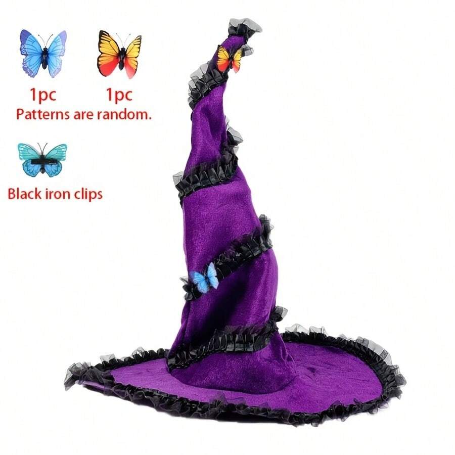 5Pcs New Halloween Organza Ruffled Twist Witch Hats, Equipped With 2 Butterfly Clips For Optional Decoration. Ideal Witch Costume Accessories For Party Gatherings.