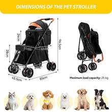 Foldable 2-In-1 Pet Stroller For Cats & Small Dogs – Lightweight 4-Wheel Trolley With Adjustable Canopy, Breathable Mesh Panels, Storage Compartment & Included Carry Bag – Compact Design For Walks, Travel & Outdoor Adventures (Black) - Double Layer - 查看 12