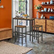 Bar-Height Table And 2 Matching Stools Set – Modern Steel Frame Design, Compact Kitchen Or Home Bar Solution, Sleek Black Finish, Easy Assembly, Space-Saving Round Top, Durable Metal Construction, Contemporary Indoor Dining Or Counter Seating Option - Brown - View 12