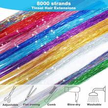 20色髮飾亮片套組 8000件 36/48英吋亮面接髮髮飾套組，女性適用，適合萬聖節、節慶、動漫Cosplay - 彩色 - 查看 6