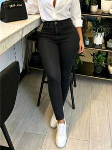 Women's Elastic Casual Black Long Slim Fit Butt-Lifting Skinny Jeans - Black - View 3