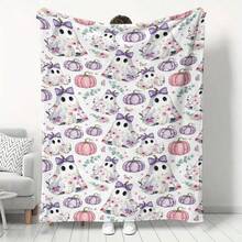 1 pieza Manta con estampado de lazo floral, fantasma y calabaza, simple y cómoda, antibacteriana y engrosada, decoración del hogar, adecuada para sofá, cama, sala de estar, viaje, oficina, manta chal, manta para siesta, manta para aire acondicionado, manta para cama, manta para camping, manta para decoración de pared de fondo, regalo ideal, regalo diario, regalo de cumpleaños - Multicolor - Ver 2