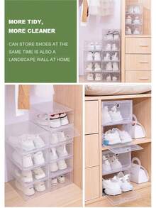 4-12pcs Large Shoe Storage Boxes, Stackable Transparent Plastic Shoe Boxes With Lids, Foldable Shoe Storage Boxes, Dust-Proof Sports Shoe Storage Boxes, Suitable For Wardrobe, Bedroom, Dorm, Entryway, Shoe Cabinet, Space-Saving Display Boxes, Suitable For Boots, High-Top Shoes, Home Storage - View 2
