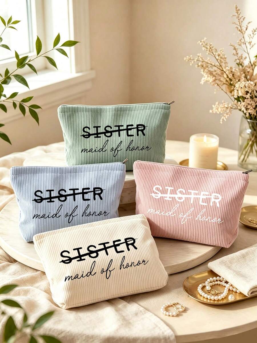 "Maid Of Honor" Printed Fashion Toiletry Bag - Stylish Lightweight Zippered Travel Makeup Organizer, Machine Washable, Multi-Functional Storage Bag; Perfect Fun Wedding/Engagement Gift For Bridesmaids And Unique Bridal Shower Favor - Multicolor - View 1