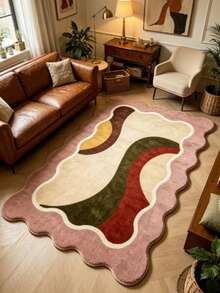 1 pieza Alfombra asimétrica de bloques de color fluido, alfombra para sala de estar, alfombra de área, alfombra de área pequeña, tapete, decoración del hogar, alfombra grande para sala de estar, alfombra redonda, decoración del hogar para sala de estar, decoración de la habitación, alfombra lavable - Multicolor - Ver 2
