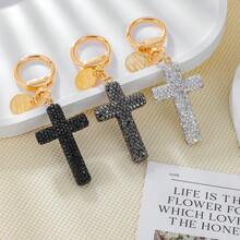 Rhinestone Cross Keychain Pendant, Minimalist Bag Charm For Backpack Purse, Y2K Gothic Decoration For Phone Earphone, Gift For Mom Dad Teacher - Multicolor - View 3