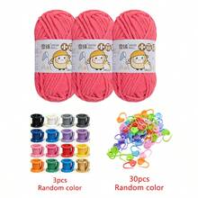 3 Rolls 100% Polyester Yarn Set With 30pcs Random Color Stitch Markers + 3pcs Finger Protectors DIY Doll Scarf Knitting Tools - Multicolor - View 28