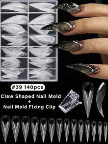 Clear Curved Claw Poly Gel Nail Dual Forms Kit, 14 Sizes Reusable Stiletto Claw Nail Extension Molds, Perfect For Gothic Claw, Sharp Stiletto Long Nail Extensions, Nail Salon Artists Beginner At-Home DIY Manicure Supplies - Clear - View 2