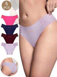 MIOTAN 4件組女款低腰蕾絲內褲,純色性感三角內褲 - 彩色 - 查看 2