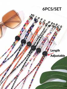6 piezas Correa para gafas tejida a mano, longitud ajustable, correa para gafas de viaje para mujeres, correa anti-pérdida para gafas, correa para gafas de mujer, cordón para gafas - Multicolor - Ver 3